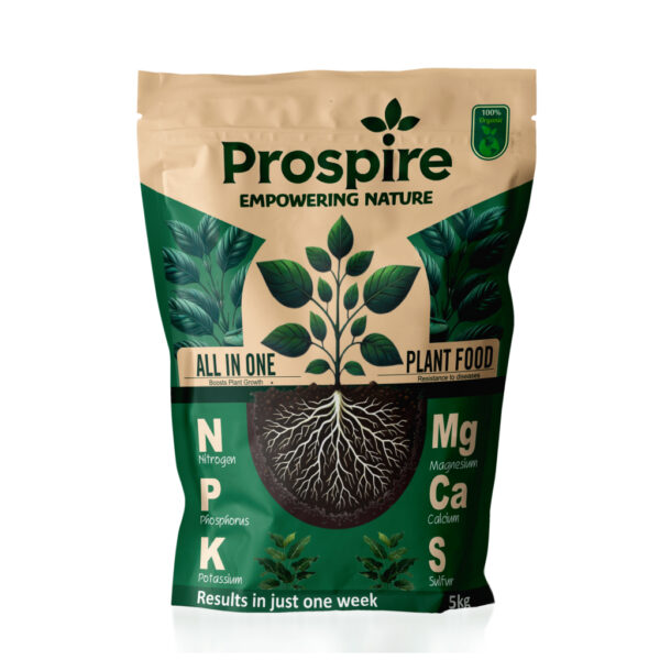 Prospire all in one plant food having Nitrogen, Phosphorus, potassium, zinc, sulphur, magnesium, calcium